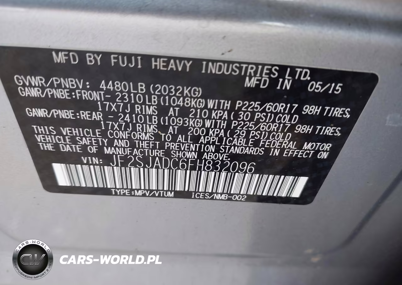 2015 Subaru Forester 2.5I Premium VIN:JF2SJADC6FH832096 - 9
