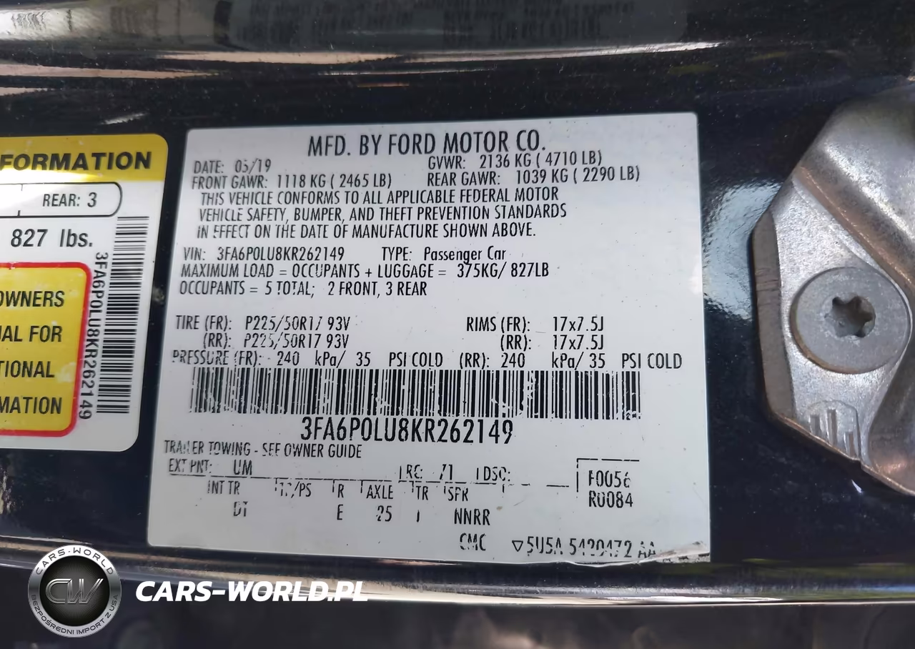 2019 Ford Fusion Hybrid Se VIN:3FA6P0LU8KR262149 - 9