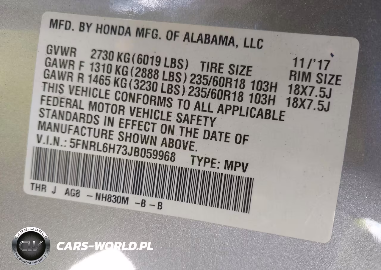 2018 Honda Odyssey Ex-L VIN:5FNRL6H73JB059968 - 9