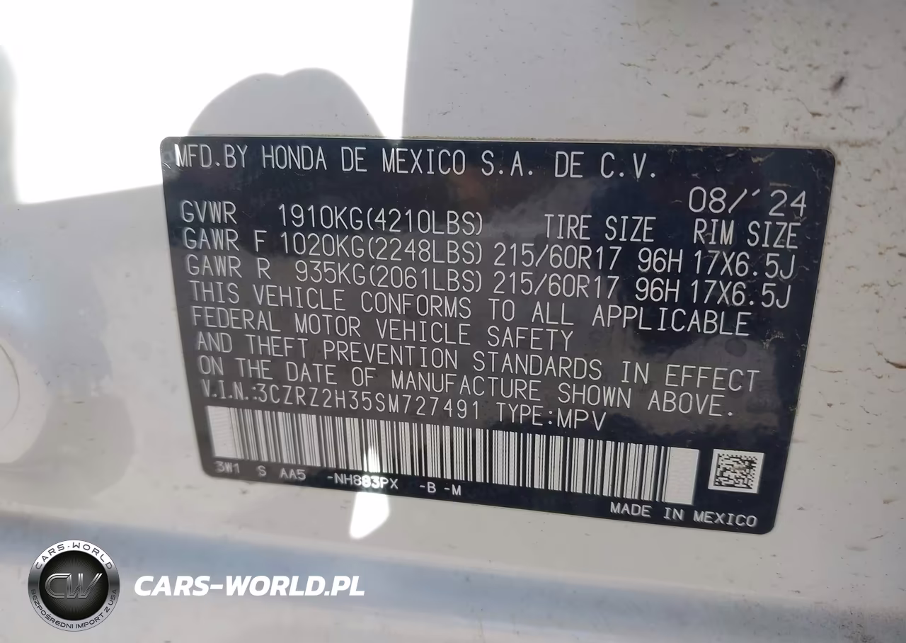 2025 Honda Hr-V Awd Lx VIN:3CZRZ2H35SM727491 - 9