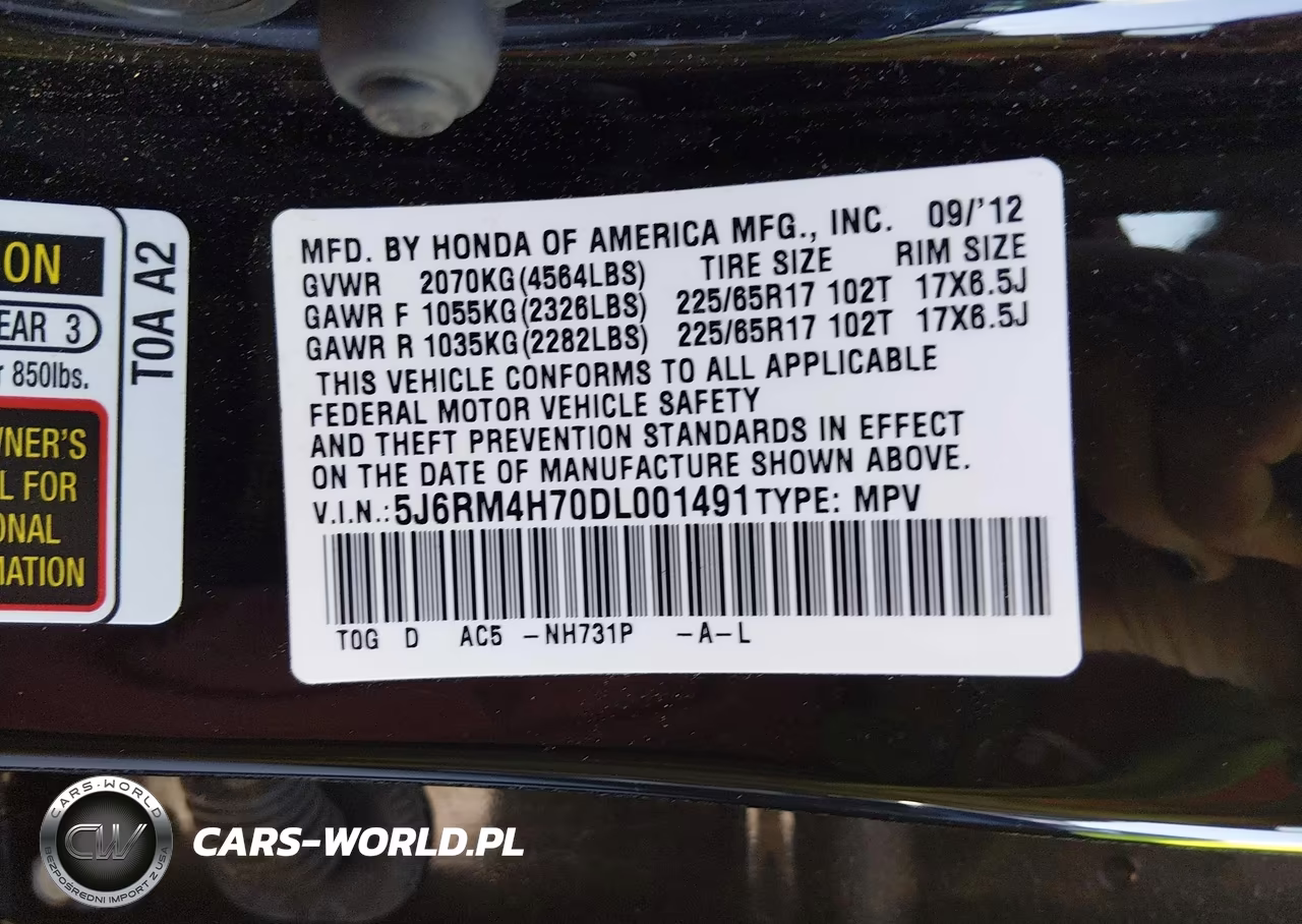 2013 Honda Cr-V Ex-L VIN:5J6RM4H70DL001491 - 9