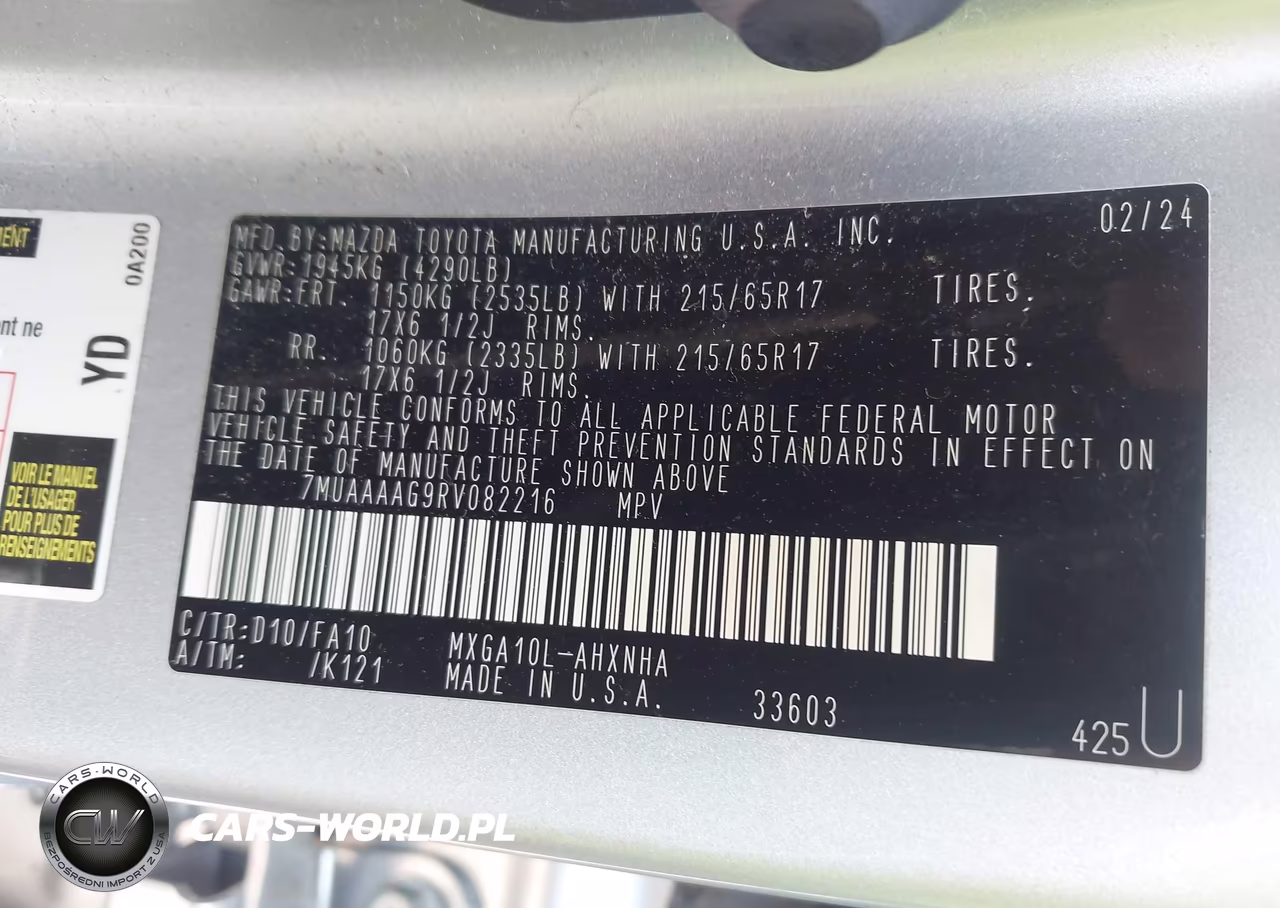 2024 Toyota Corolla Cross L VIN:7MUAAAAG9RV082216 - 9