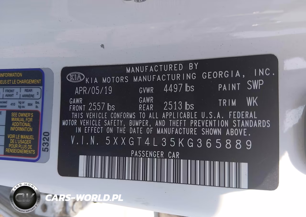 2019 Kia Optima S VIN:5XXGT4L35KG365889 - 9