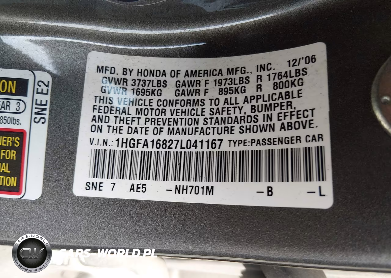 2007 Honda Civic Ex VIN:1HGFA16827L041167 - 9