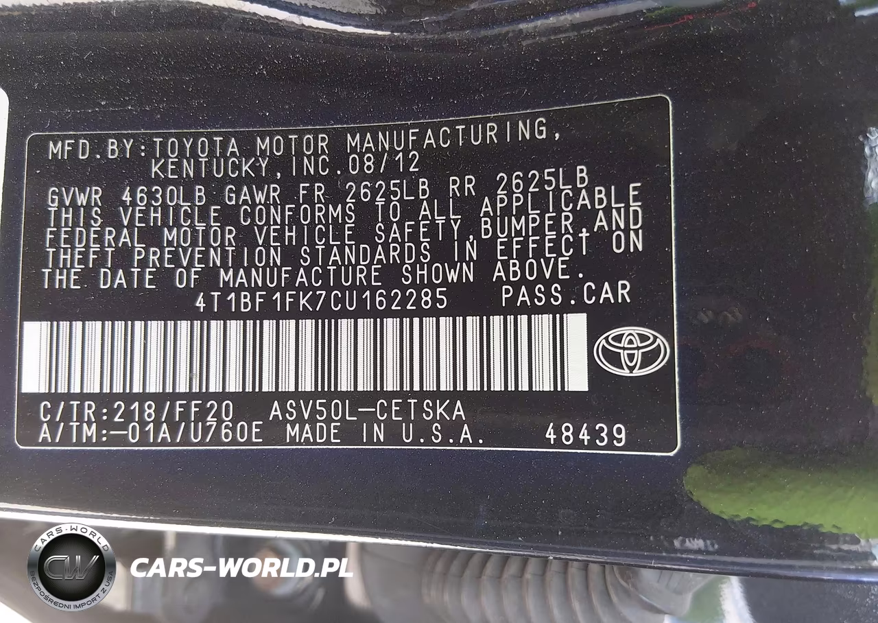 2012 Toyota Camry Se Limited Edition VIN:4T1BF1FK7CU162285 - 9