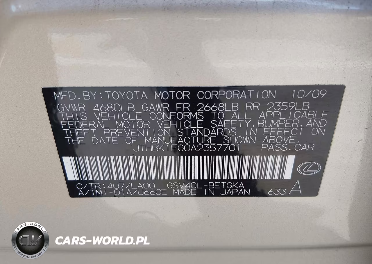 2010 Lexus Es 350 VIN:JTHBK1EG0A2357701 - 9