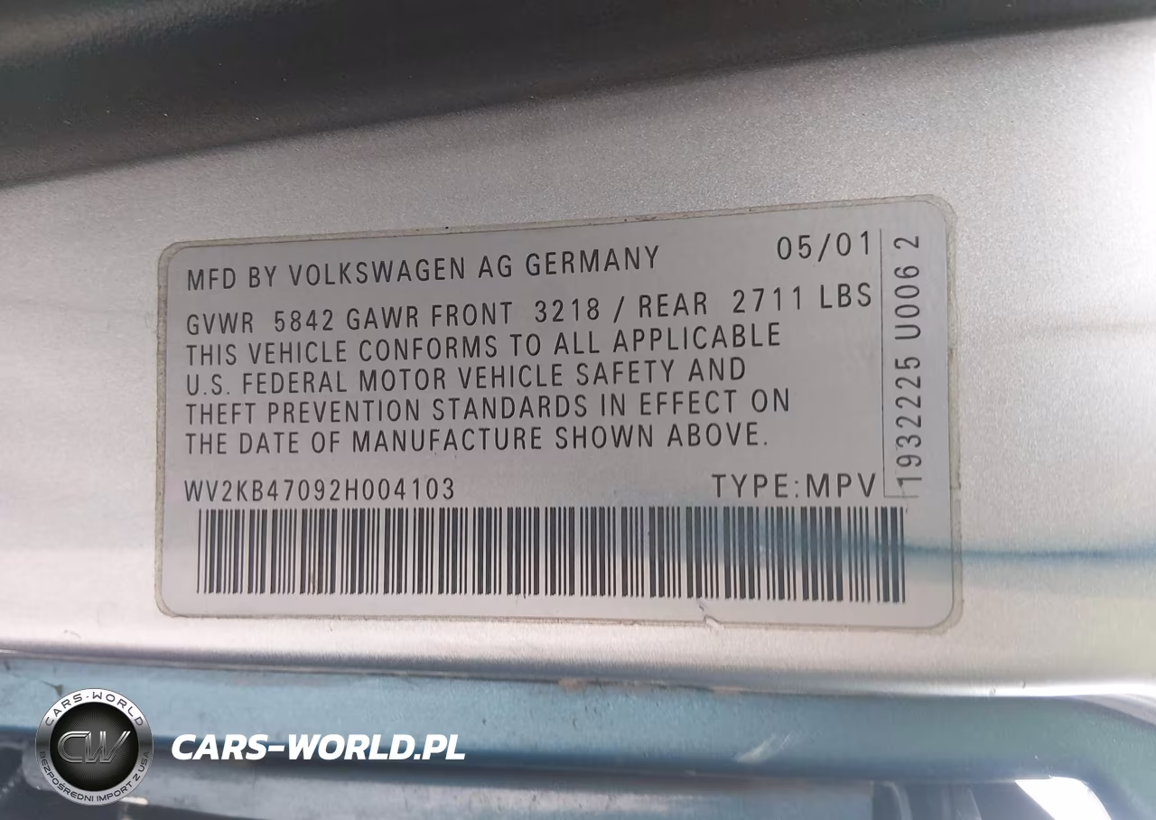 2002 Volkswagen Eurovan Gls VIN:WV2KB47092H004103 - 9