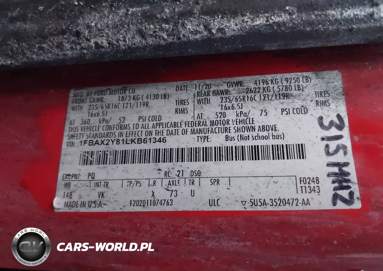 2020 Ford Transit-350 Passenger Van Xl VIN:1FBAX2Y81LKB61346 - 9
