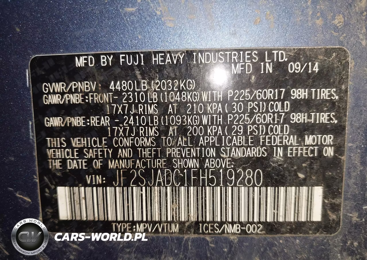2015 Subaru Forester 2.5I Premium VIN:JF2SJADC1FH519280 - 9