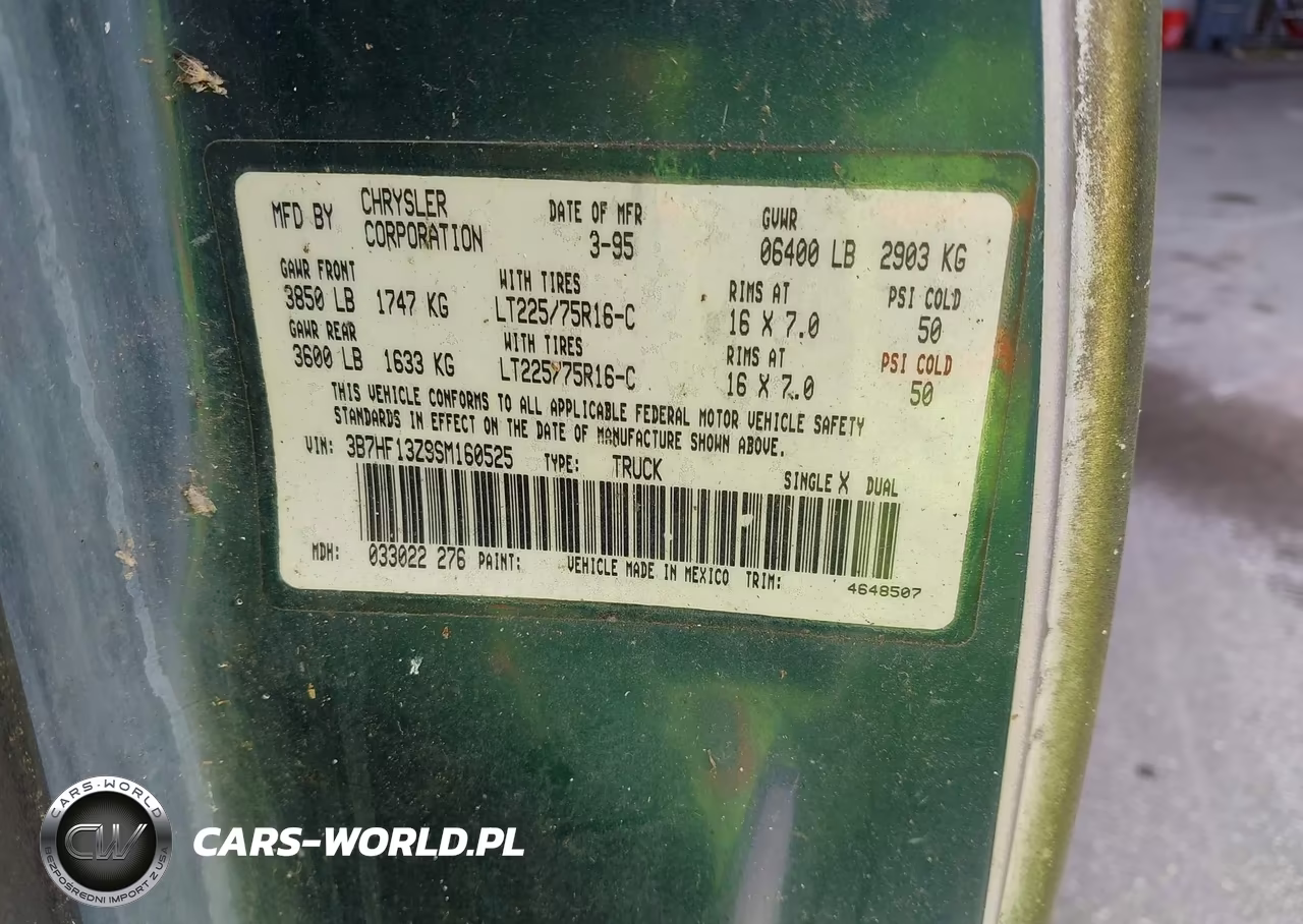 1995 Dodge Ram 1500 VIN:3B7HF13Z9SM160525 - 9