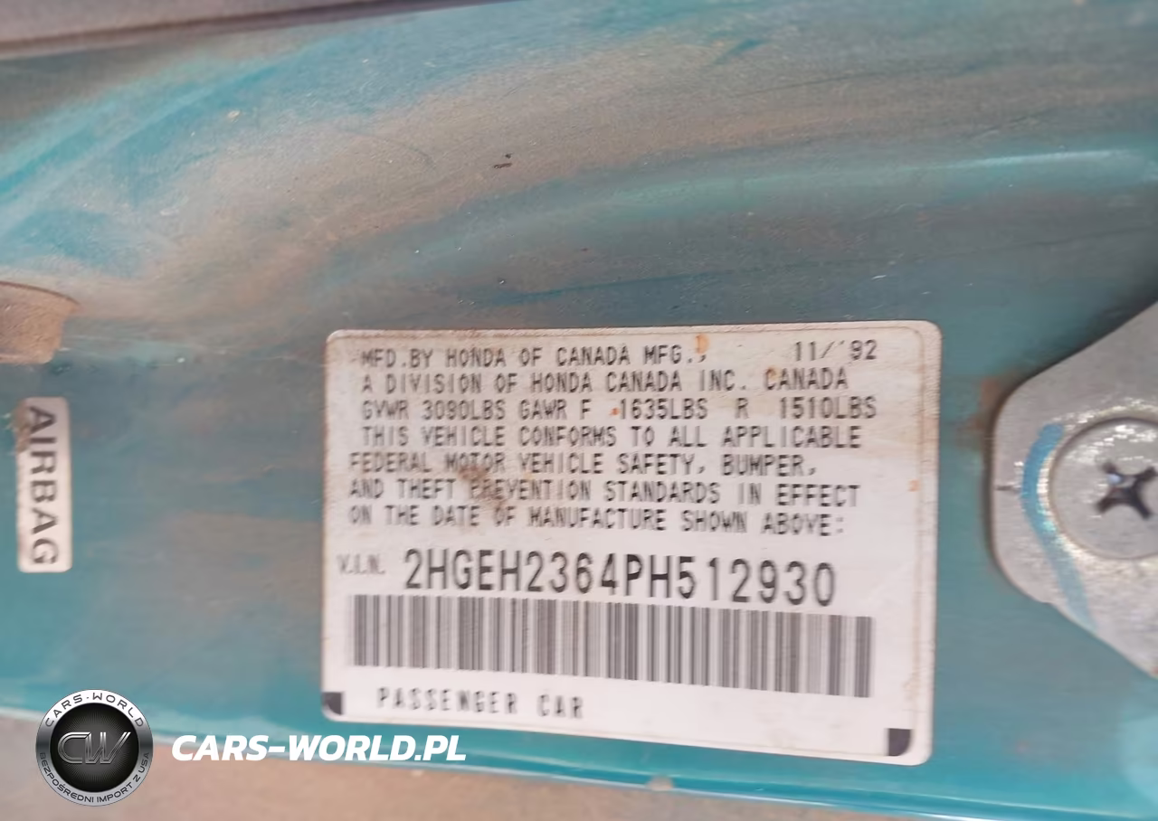 1993 Honda Civic Dx VIN:2HGEH2364PH512930 - 9