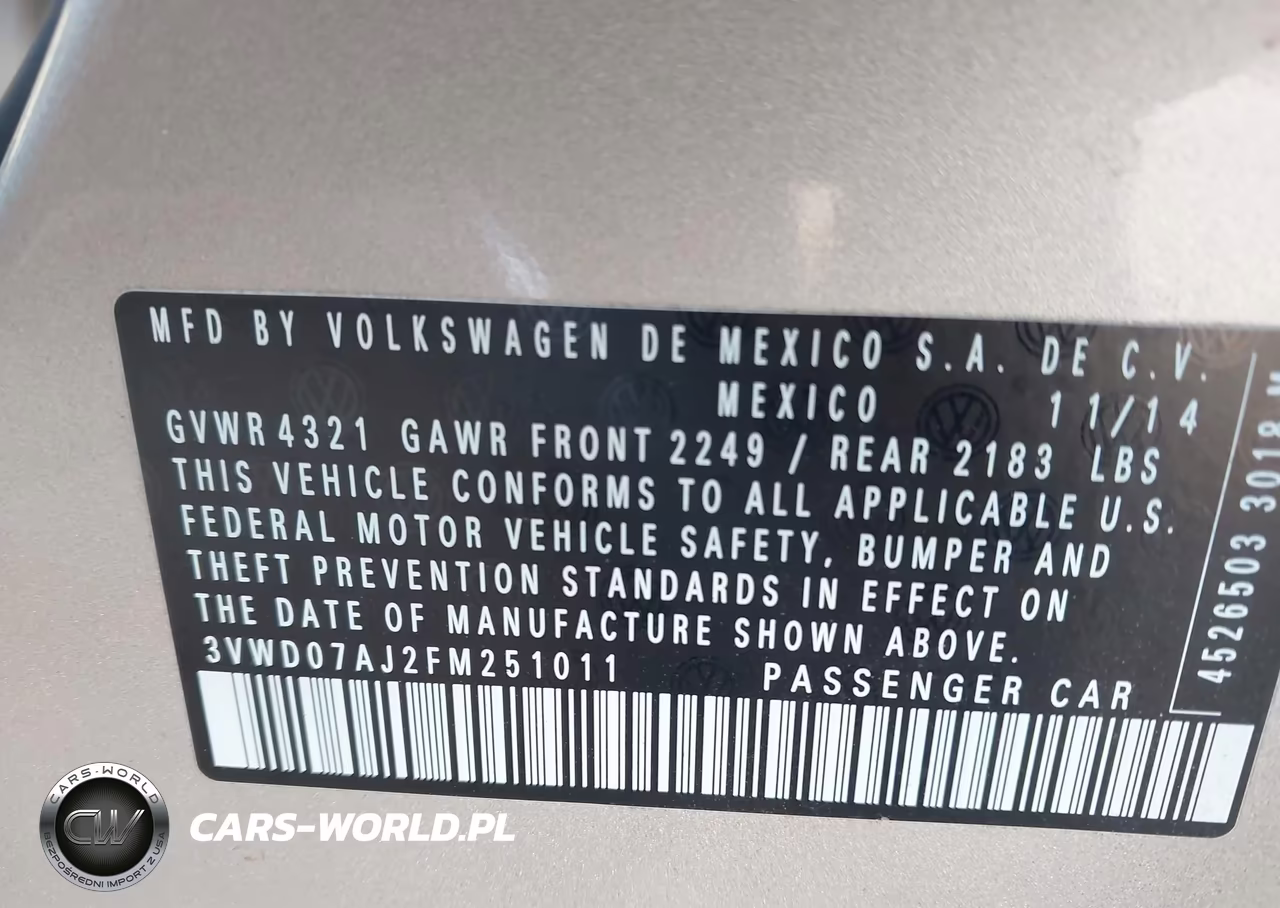 2015 Volkswagen Jetta 1.8T Se VIN:3VWD07AJ2FM251011 - 9