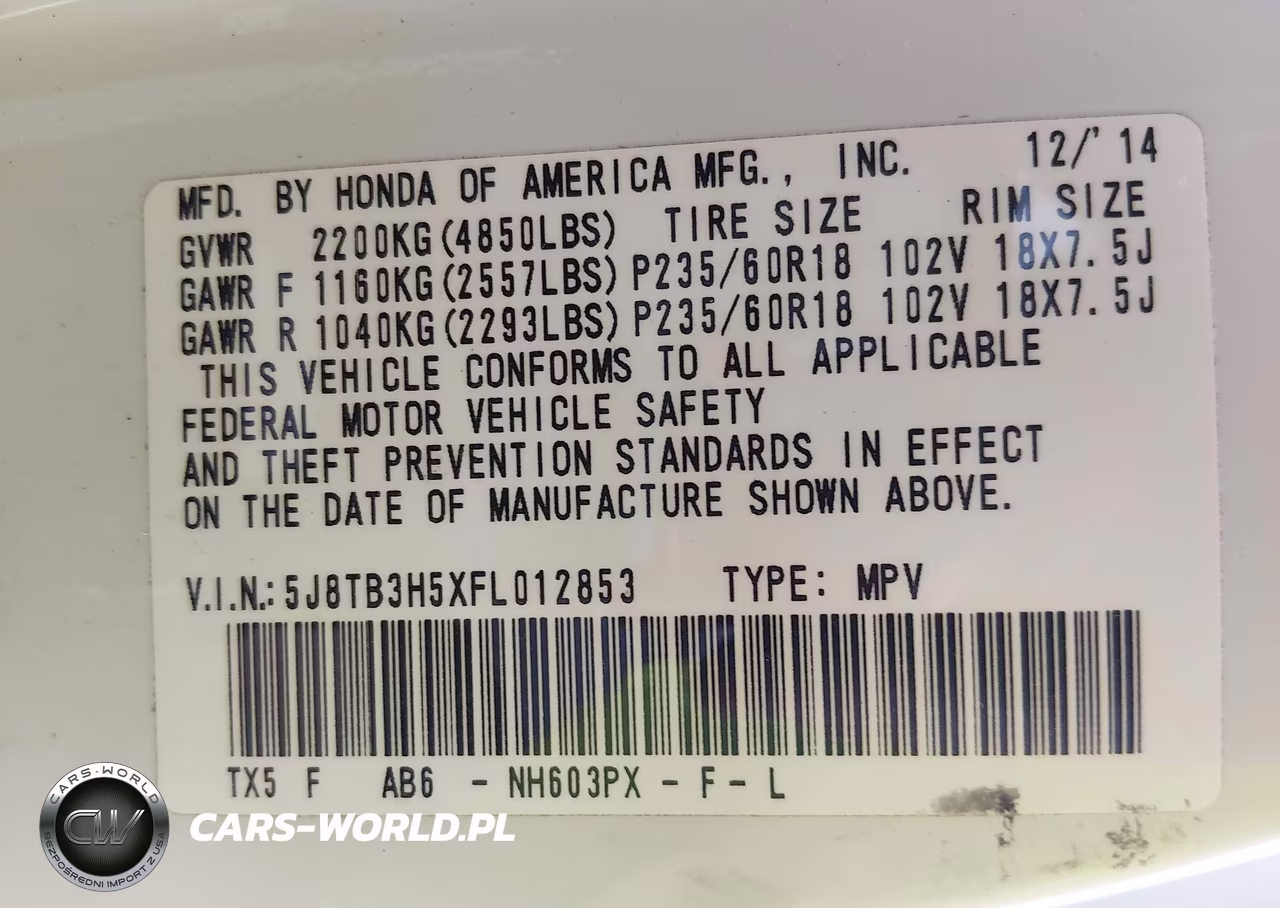 2015 Acura Rdx VIN:5J8TB3H5XFL012853 - 9