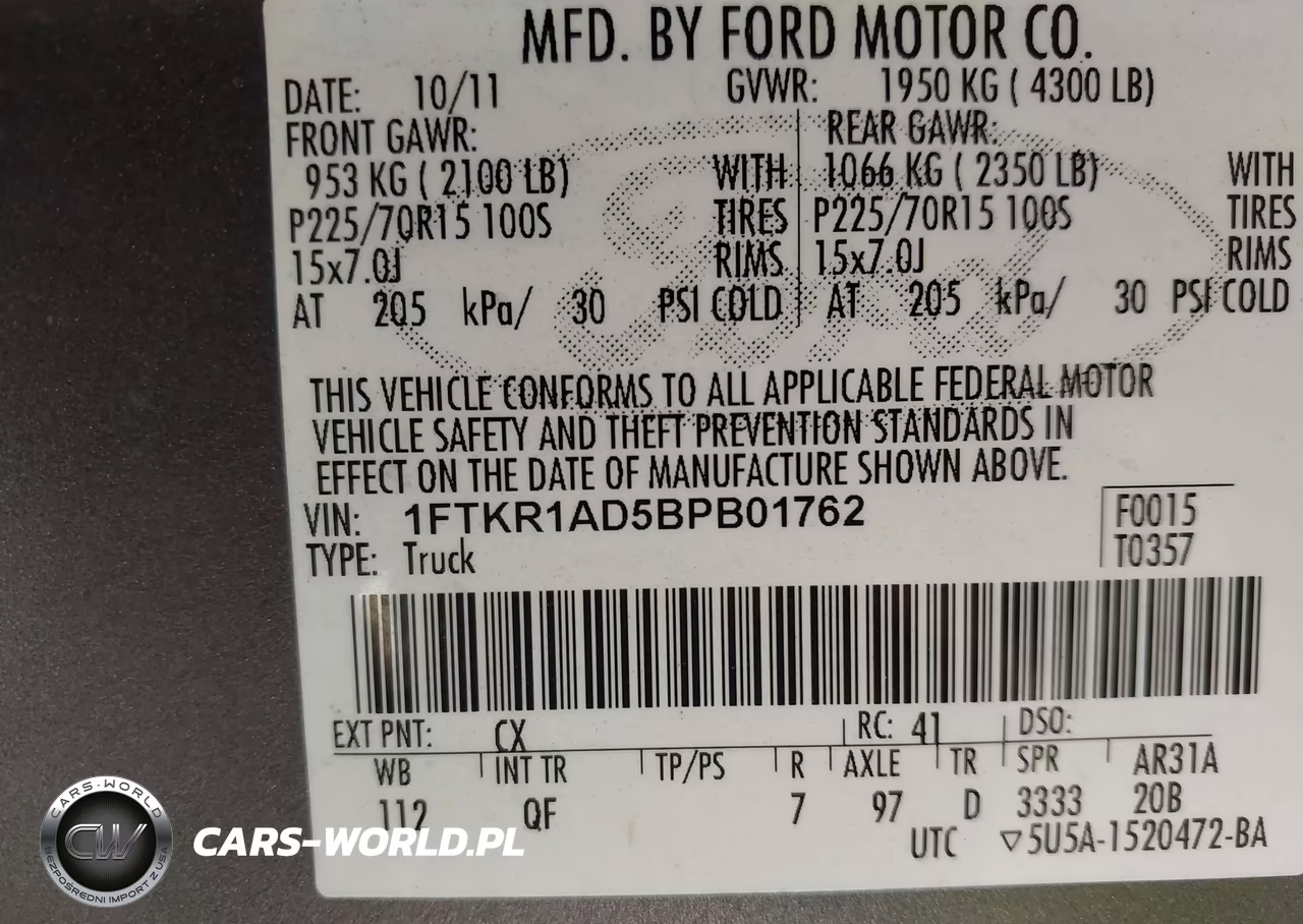 2011 Ford Ranger Xl VIN:1FTKR1AD5BPB01762 - 9