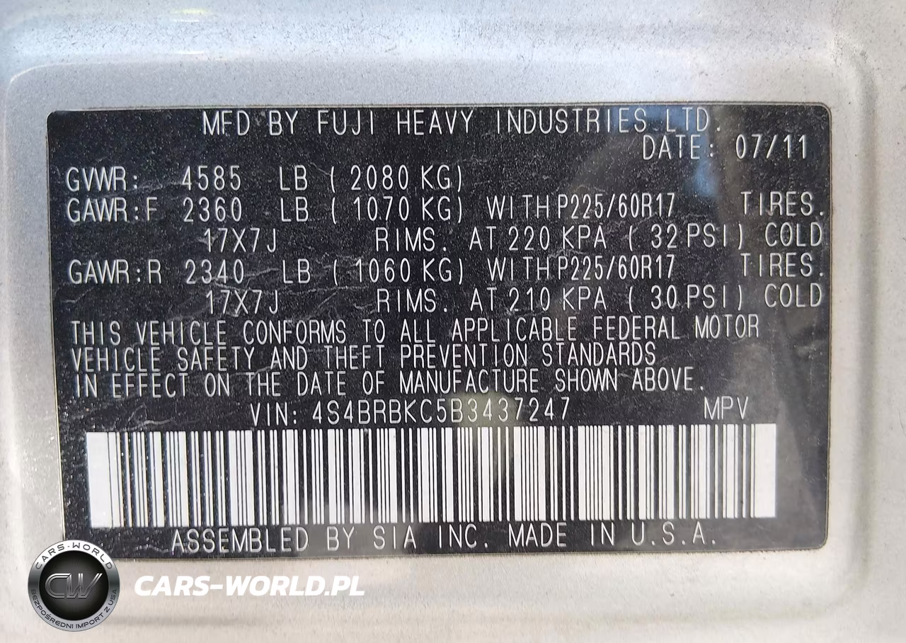 2011 Subaru Outback 2.5I Limited VIN:4S4BRBKC5B3437247 - 9