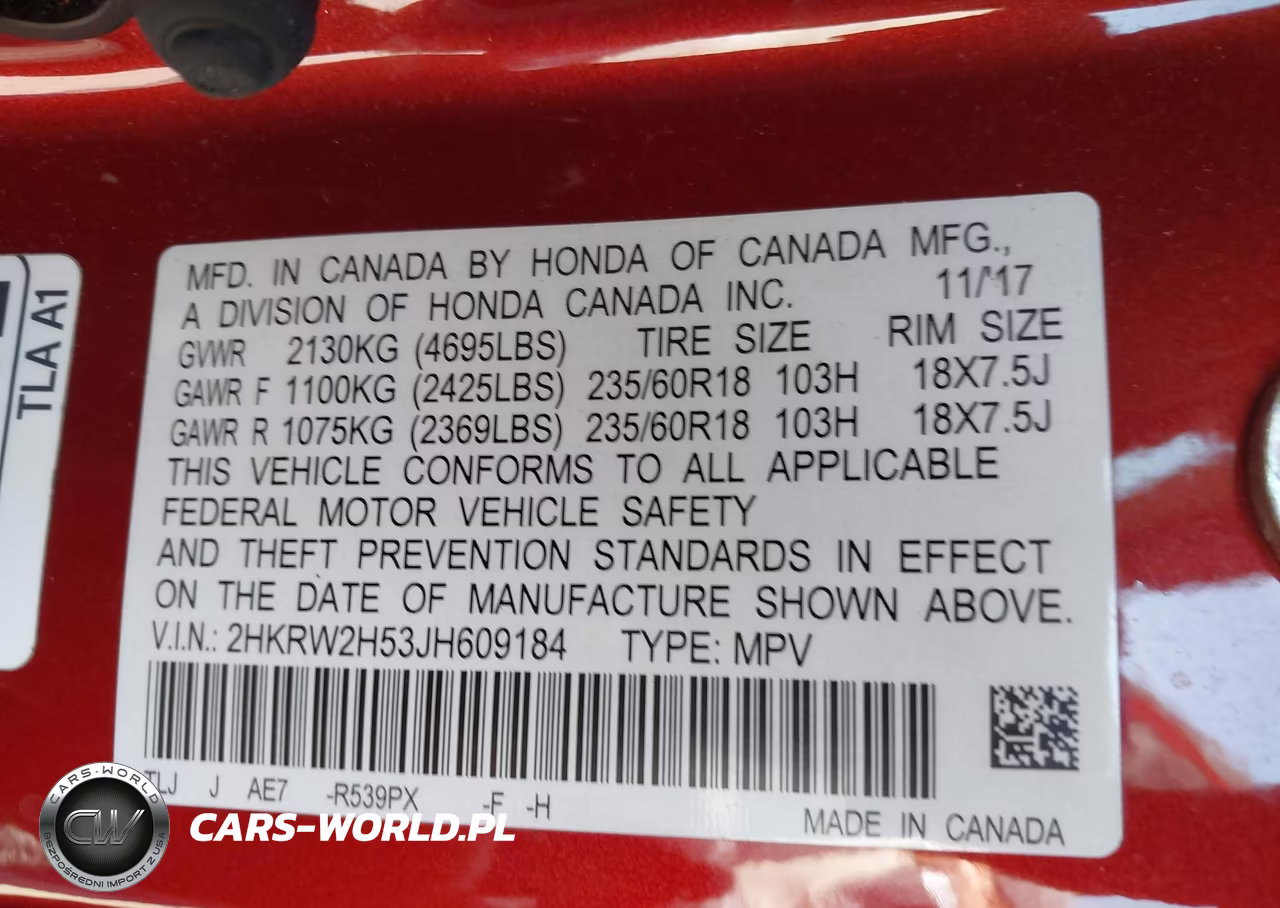 2018 Honda Cr-V Ex VIN:2HKRW2H53JH609184 - 9
