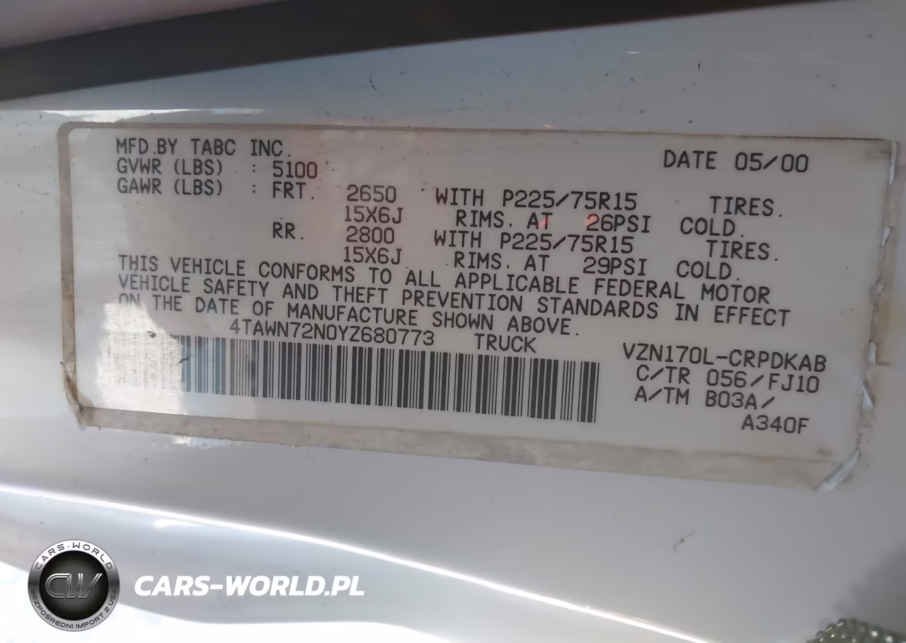 2000 Toyota Tacoma Base V6 VIN:4TAWN72N0YZ680773 - 9