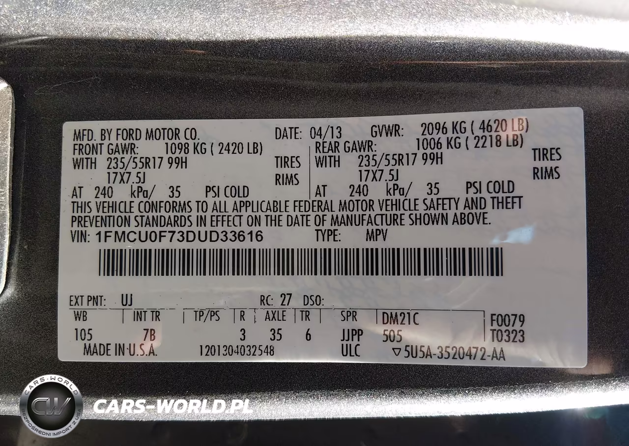 2013 Ford Escape S VIN:1FMCU0F73DUD33616 - 9