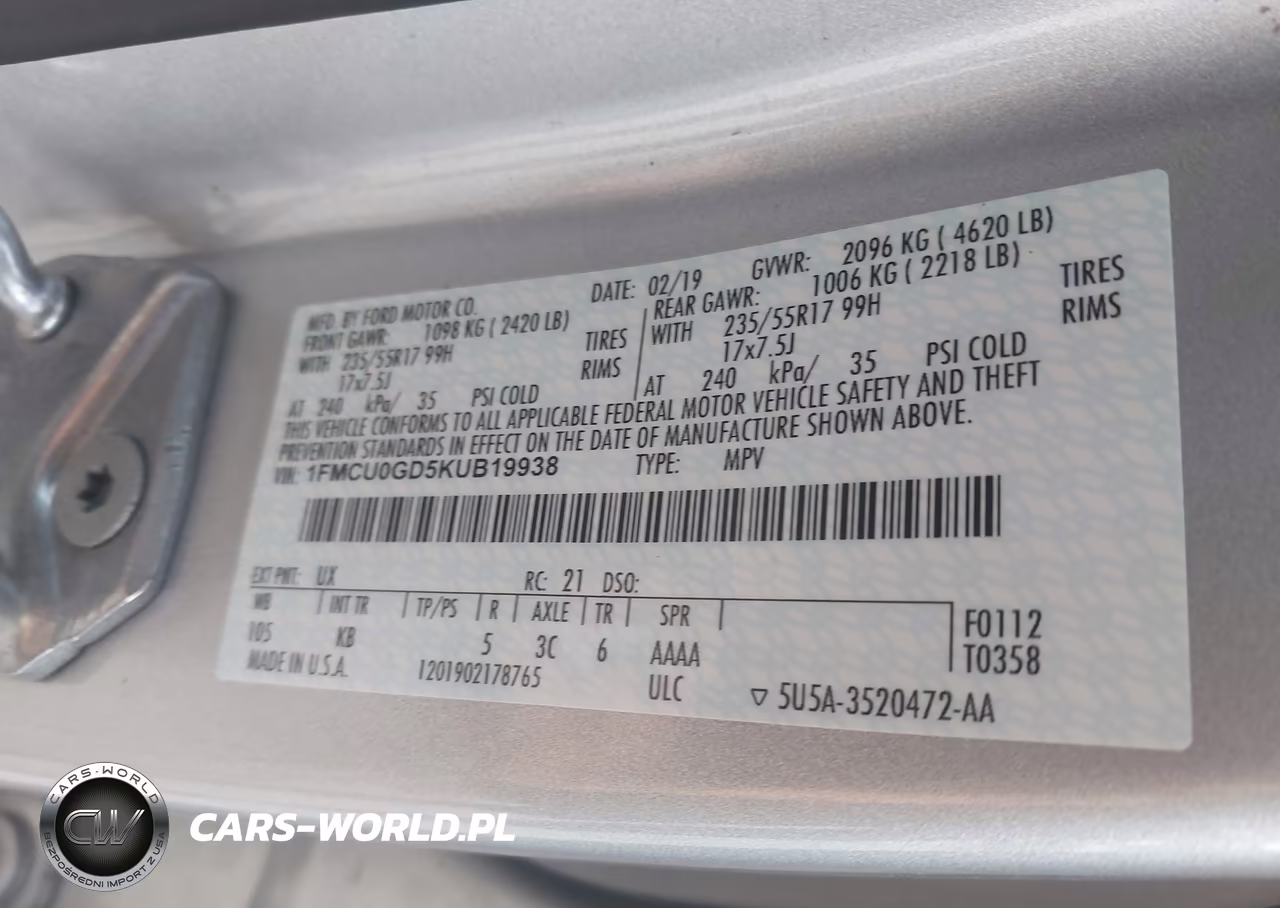 2019 Ford Escape Se VIN:1FMCU0GD5KUB19938 - 9