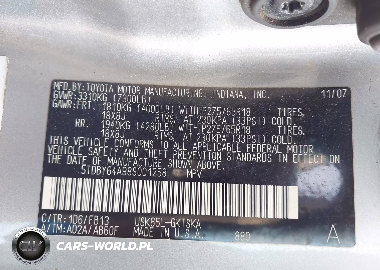 2008 Toyota Sequoia Sr5 5.7L V8 VIN:5TDBY64A98S001258 - 9
