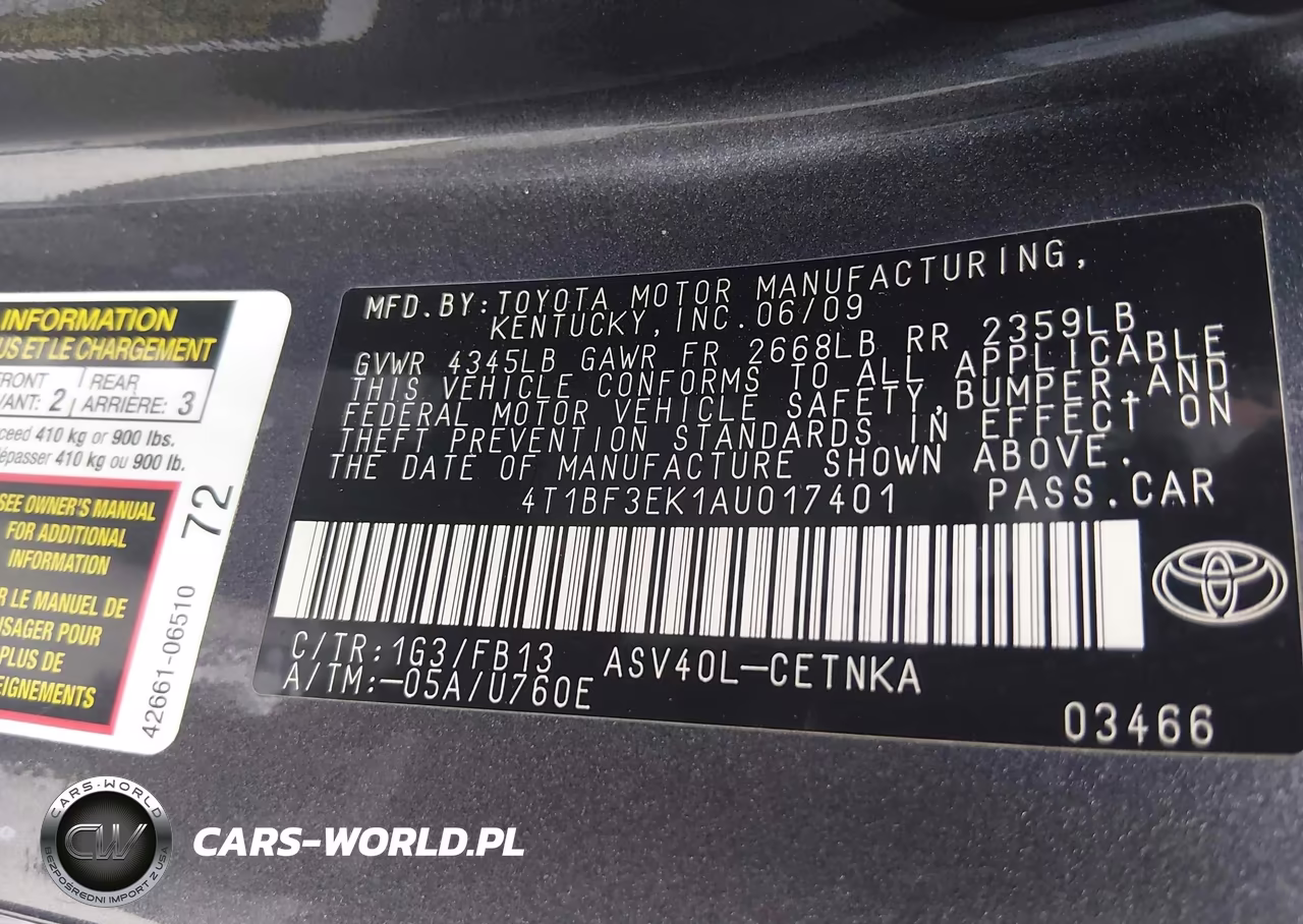 2010 Toyota Camry Le VIN:4T1BF3EK1AU017401 - 9