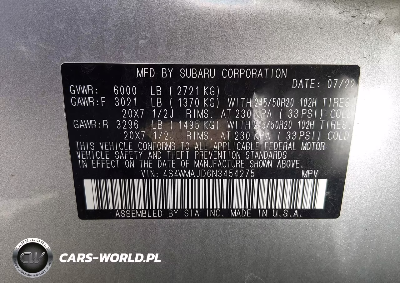 2022 Subaru Ascenso Onyx Edition VIN:4S4WMAJD6N3454275 - 9