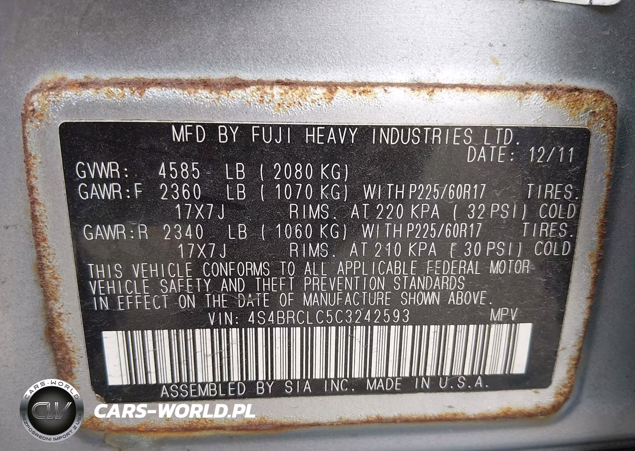 2012 Subaru Outback 2.5I Limited VIN:4S4BRCLC5C3242593 - 9