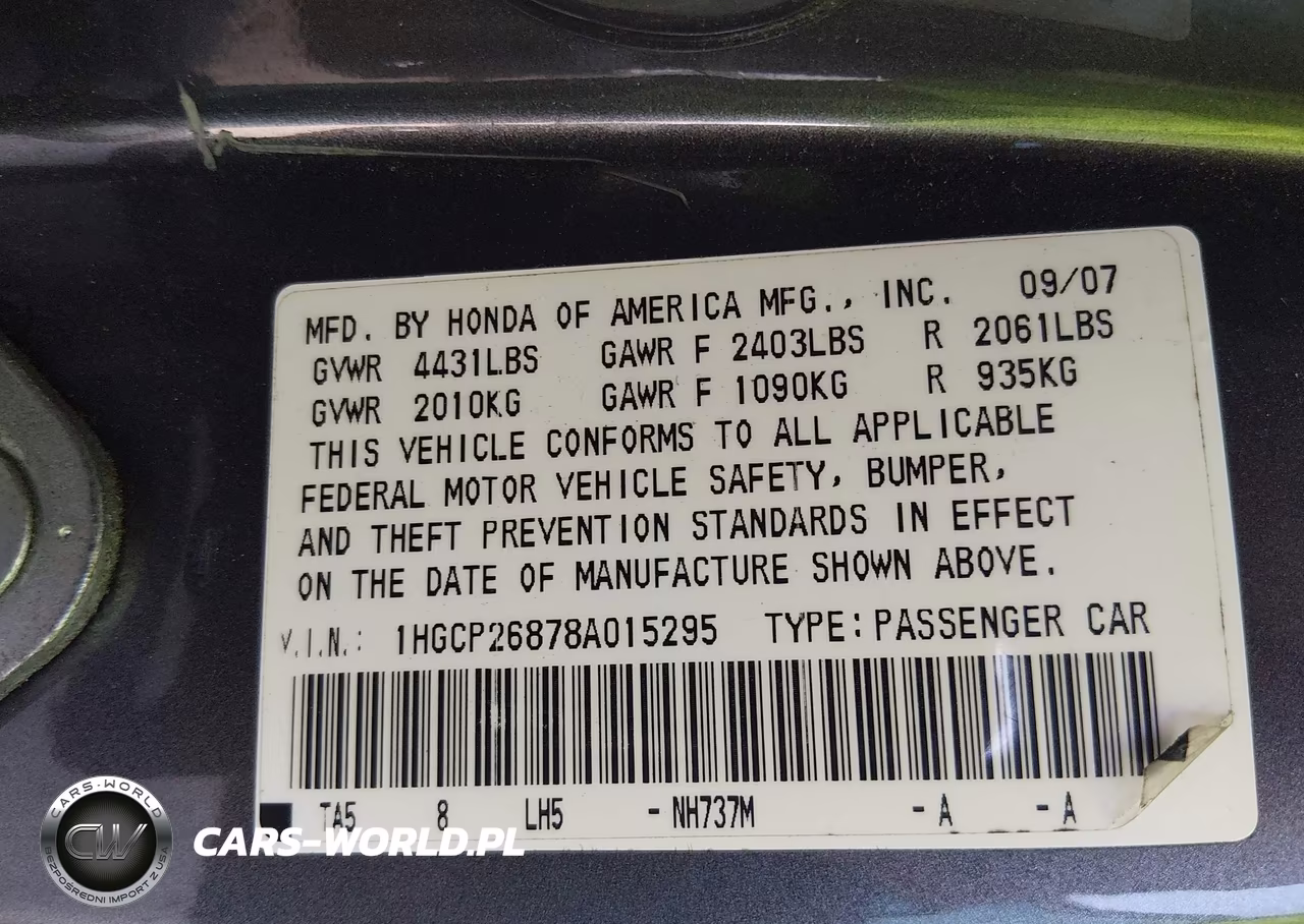 2008 Honda Accord 2.4 Ex-L VIN:1HGCP26878A015295 - 9