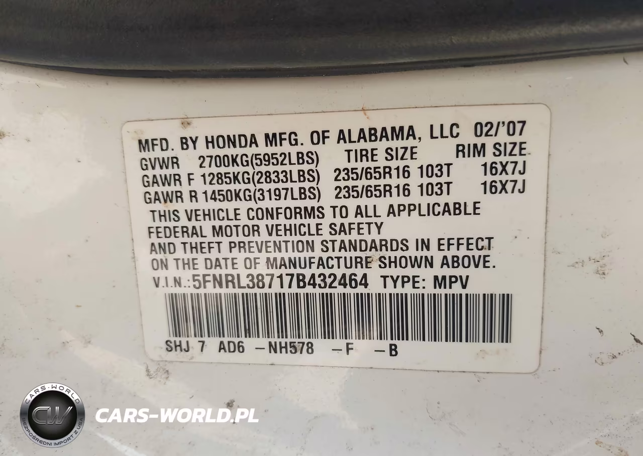 2007 Honda Odyssey Ex-L VIN:5FNRL38717B432464 - 9