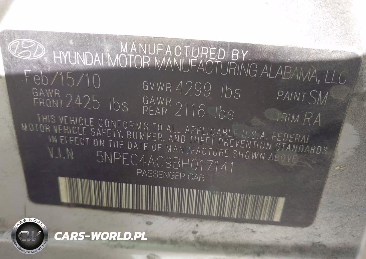 2011 Hyundai Sonata Se VIN:5NPEC4AC9BH017141 - 9