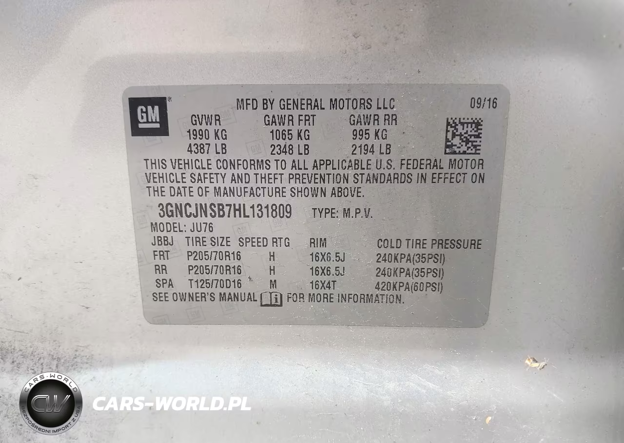 2017 Chevrolet Trax Ls VIN:3GNCJNSB7HL131809 - 9