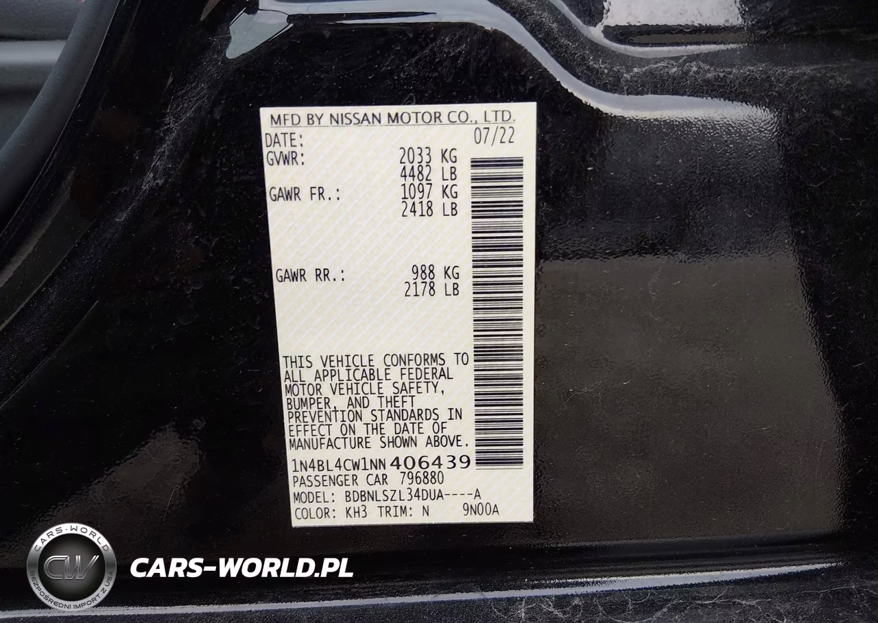 2022 Nissan Altima Sr Intelligent Awd VIN:1N4BL4CW1NN406439 - 9