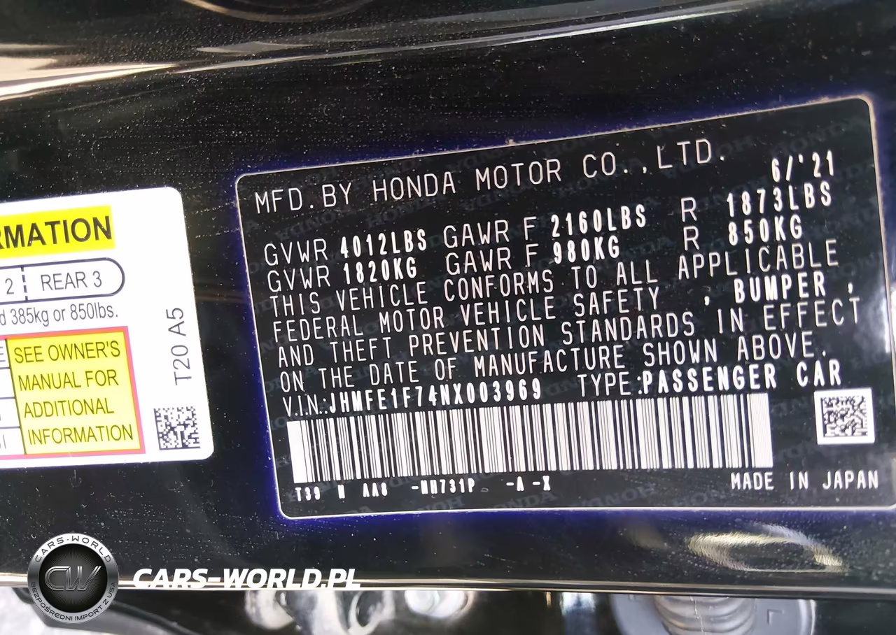 2022 Honda Civic Ex VIN:JHMFE1F74NX003969 - 9