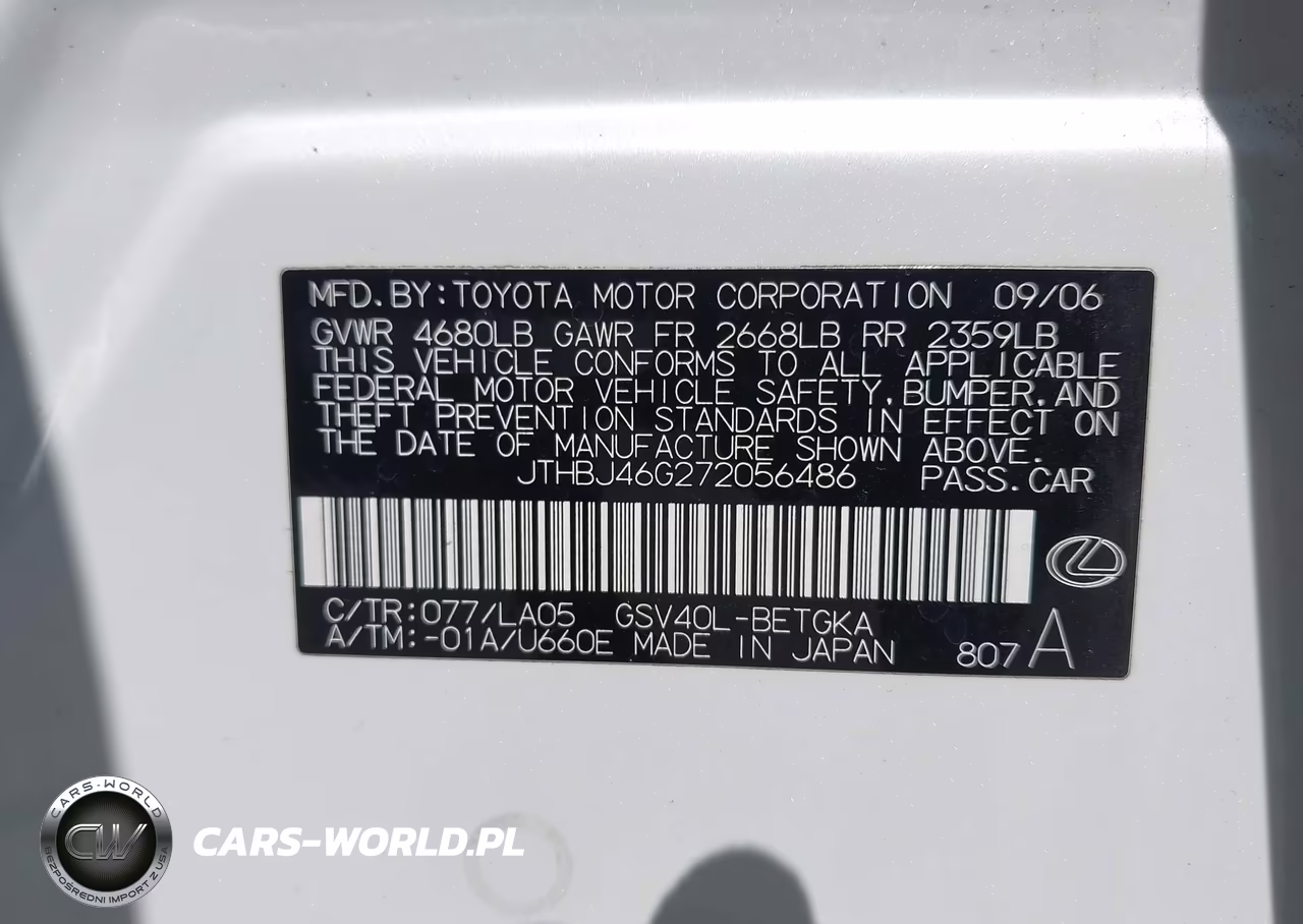 2007 Lexus Es 350 VIN:JTHBJ46G272056486 - 12