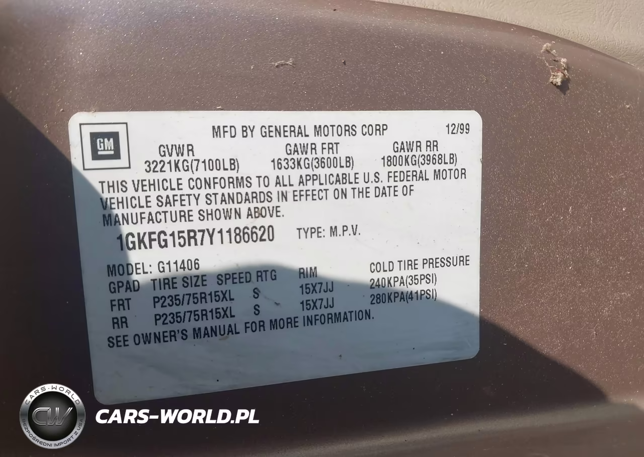 2000 GMC Savana Standard VIN:1GKFG15R7Y1186620 - 9