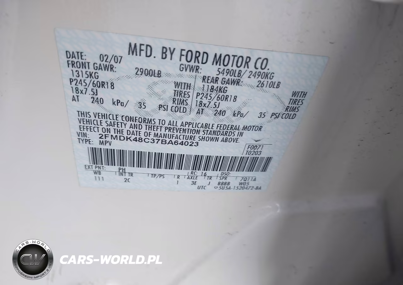 2007 Ford Edge Sel VIN:2FMDK48C37BA64023 - 9