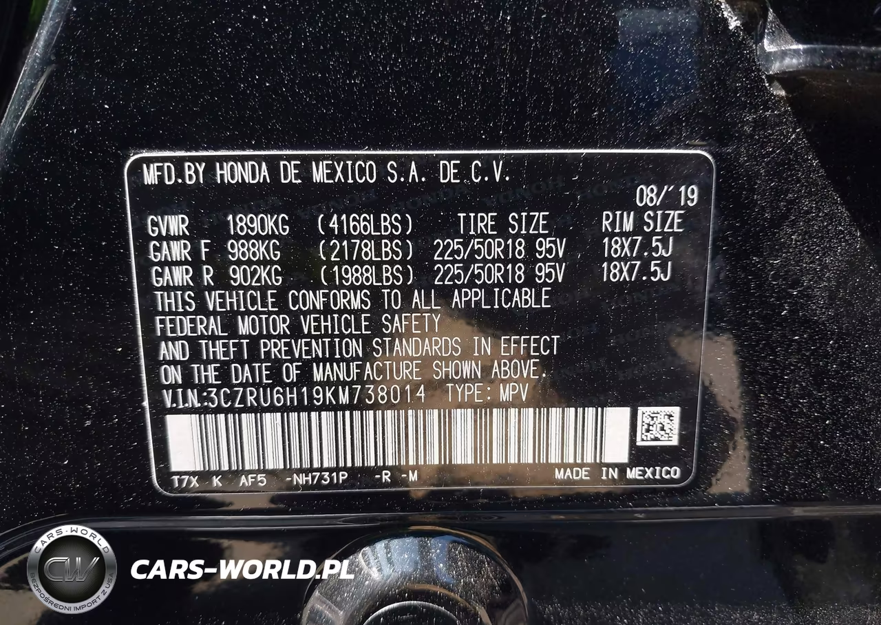 2019 Honda Hr-V Sport VIN:3CZRU6H19KM738014 - 9