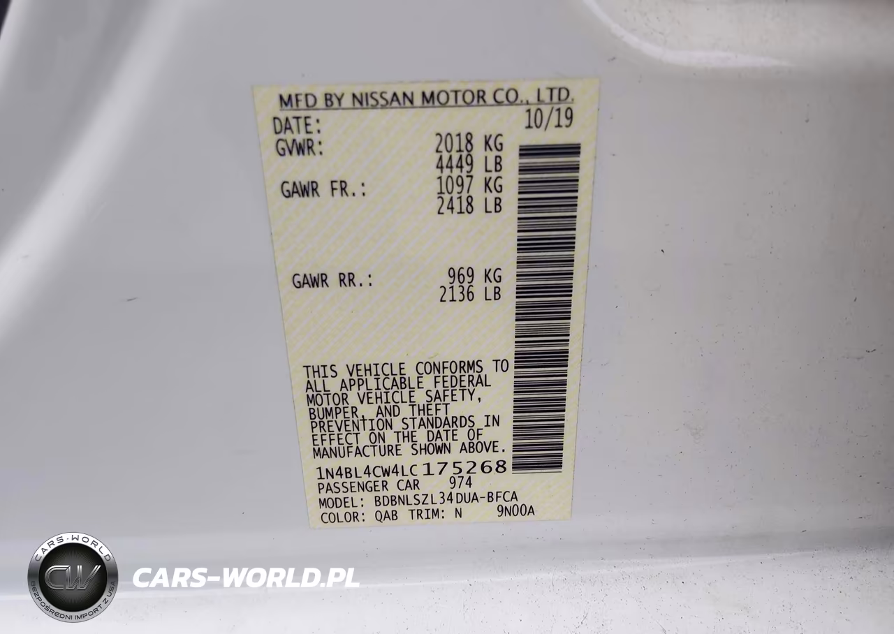 2020 Nissan Altima Sr Intelligent Awd VIN:1N4BL4CW4LC175268 - 9