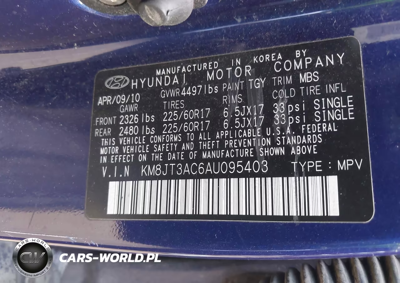 2010 Hyundai Tucson Gls VIN:KM8JT3AC6AU095403 - 9