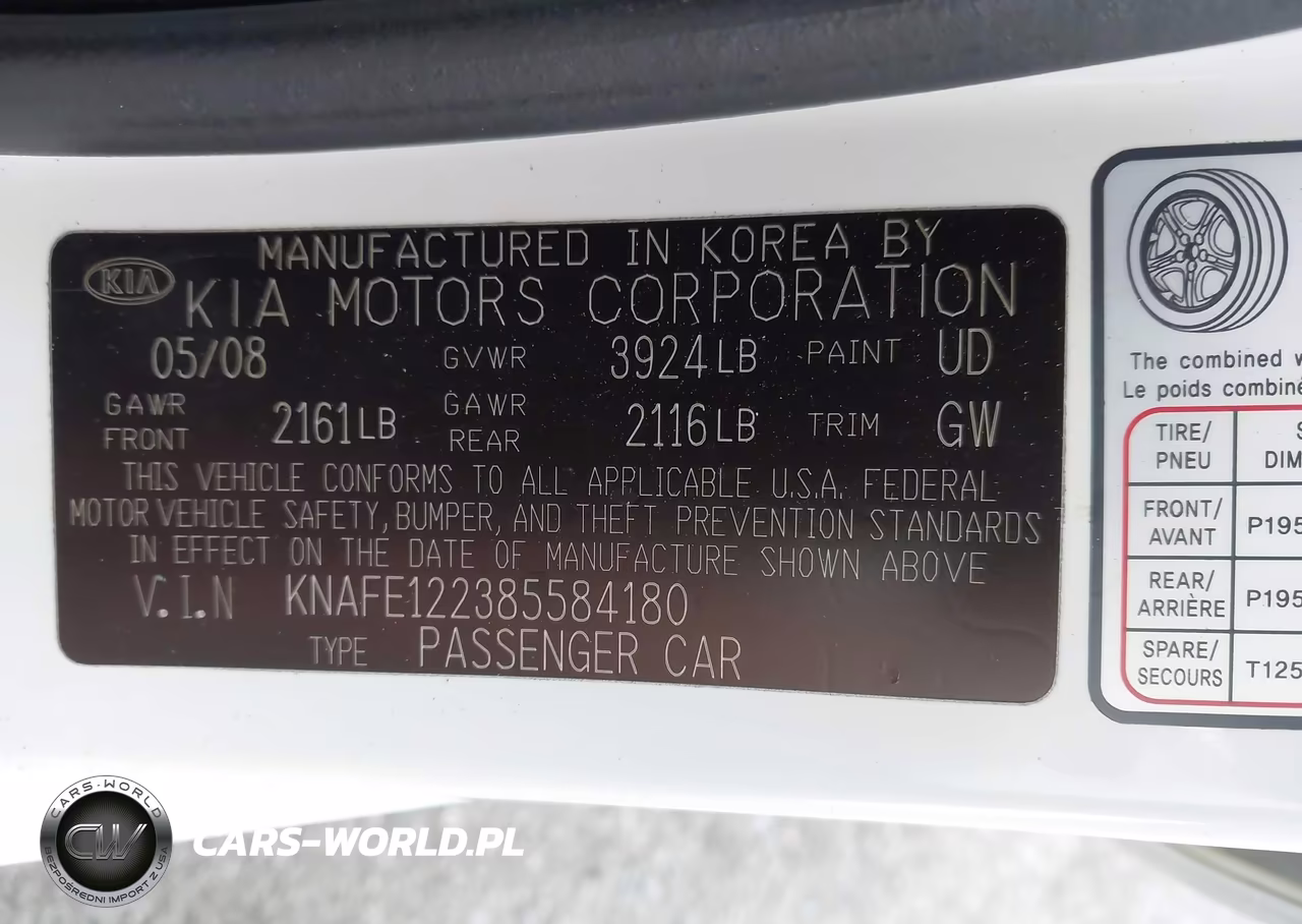 2008 Kia Spectra Ex VIN:KNAFE122385584180 - 9