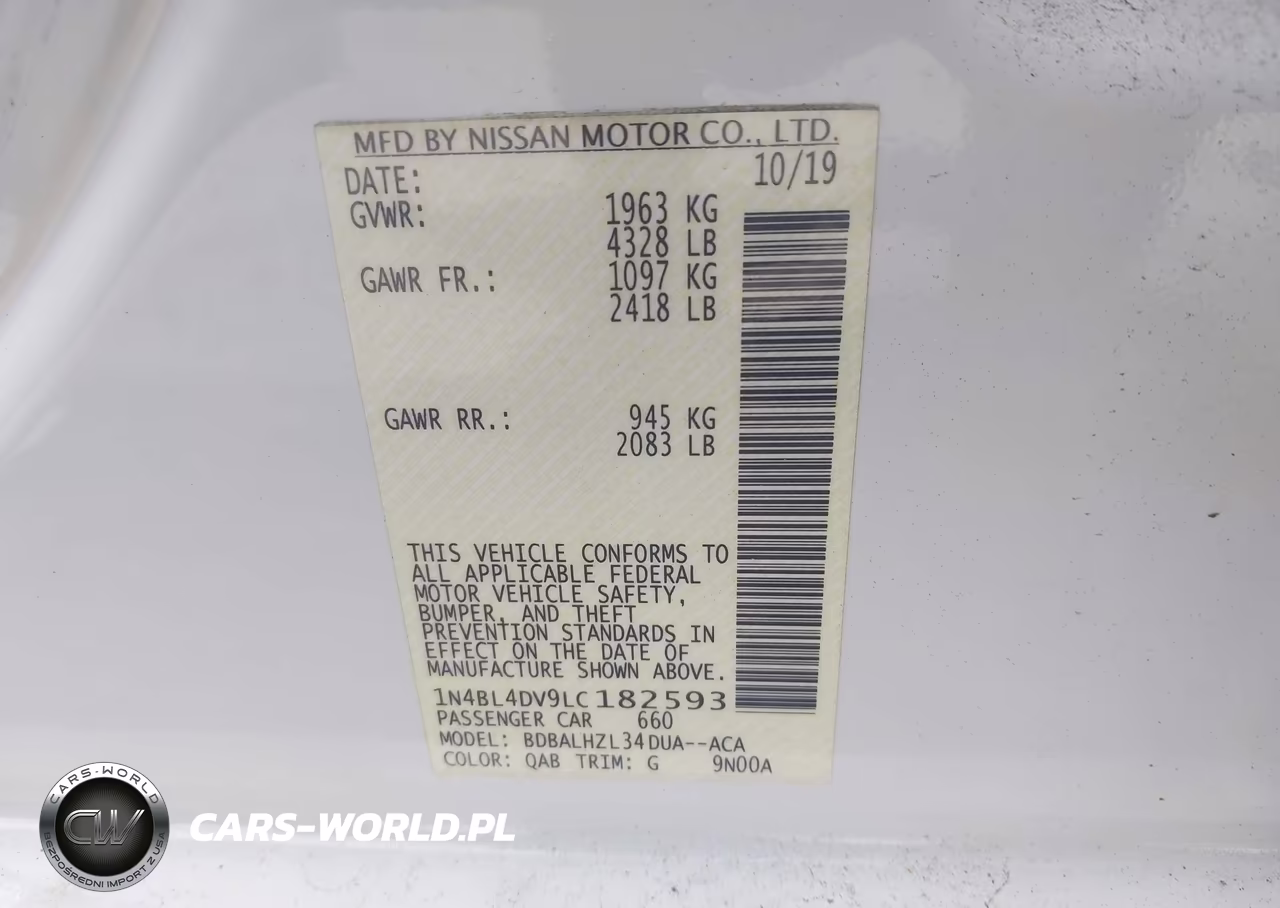 2020 Nissan Altima Sv VIN:1N4BL4DV9LC182593 - 9