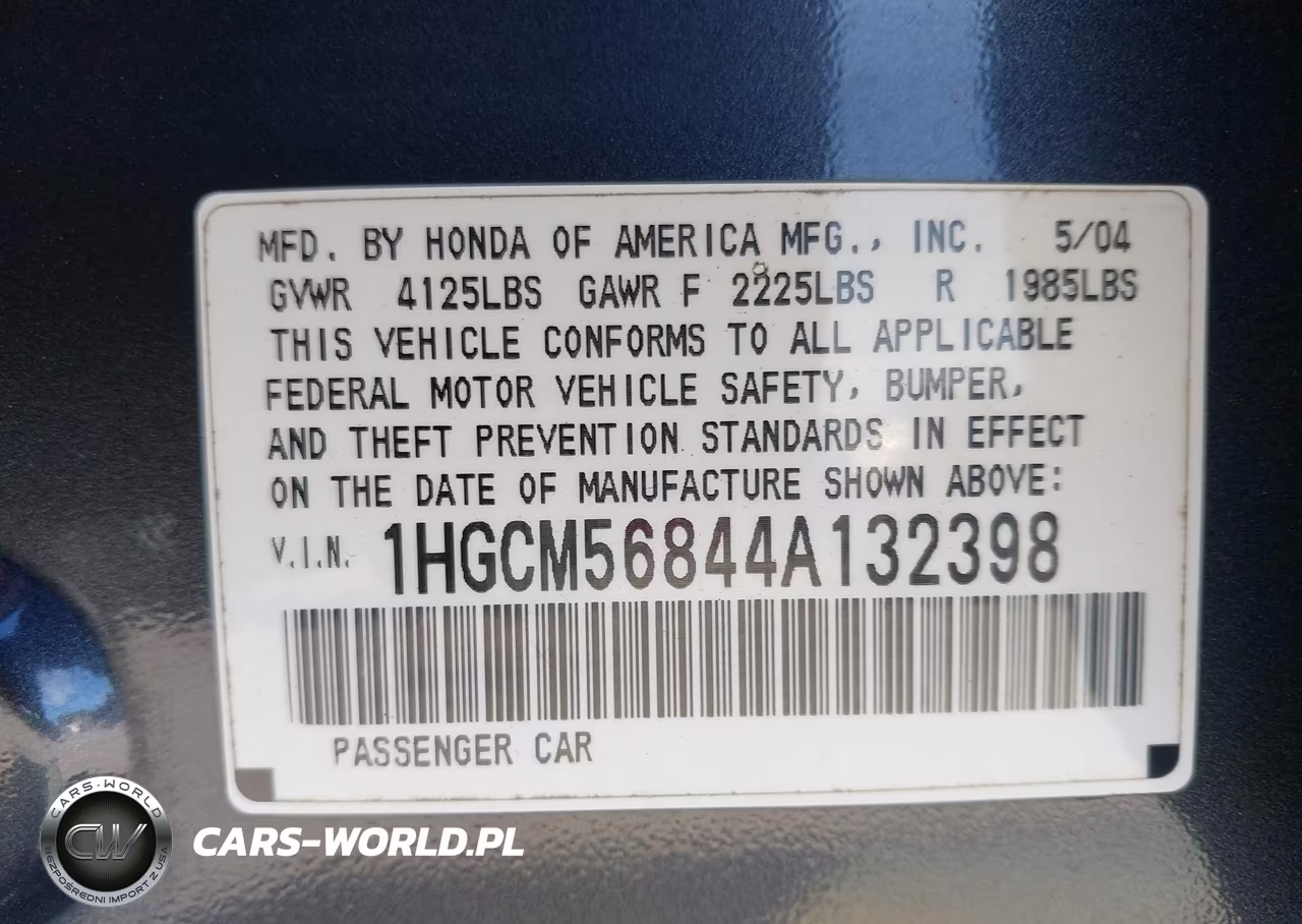 2004 Honda Accord 2.4 Ex VIN:1HGCM56844A132398 - 9
