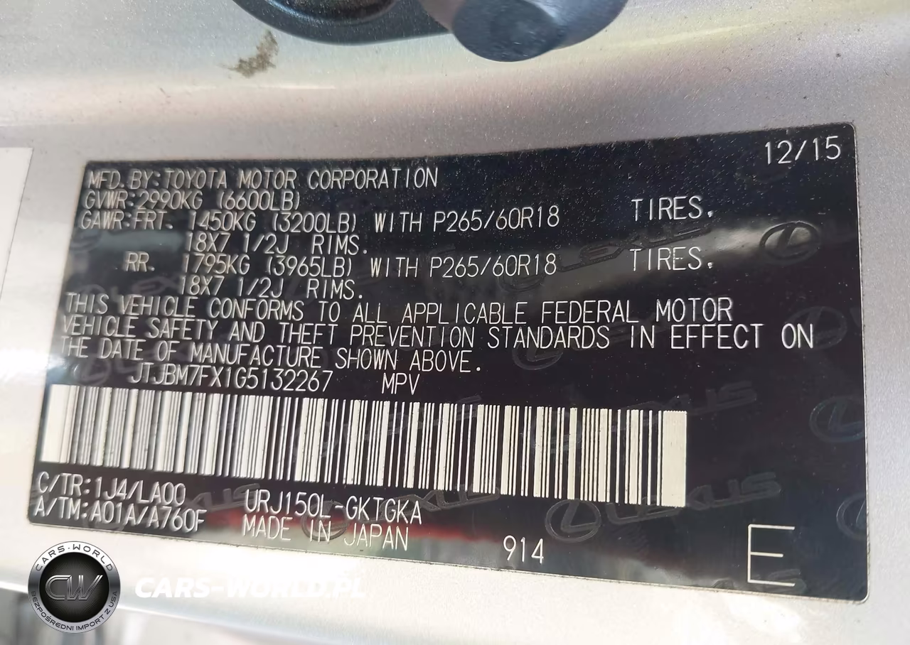 2016 Lexus Gx 460 VIN:JTJBM7FX1G5132267 - 9
