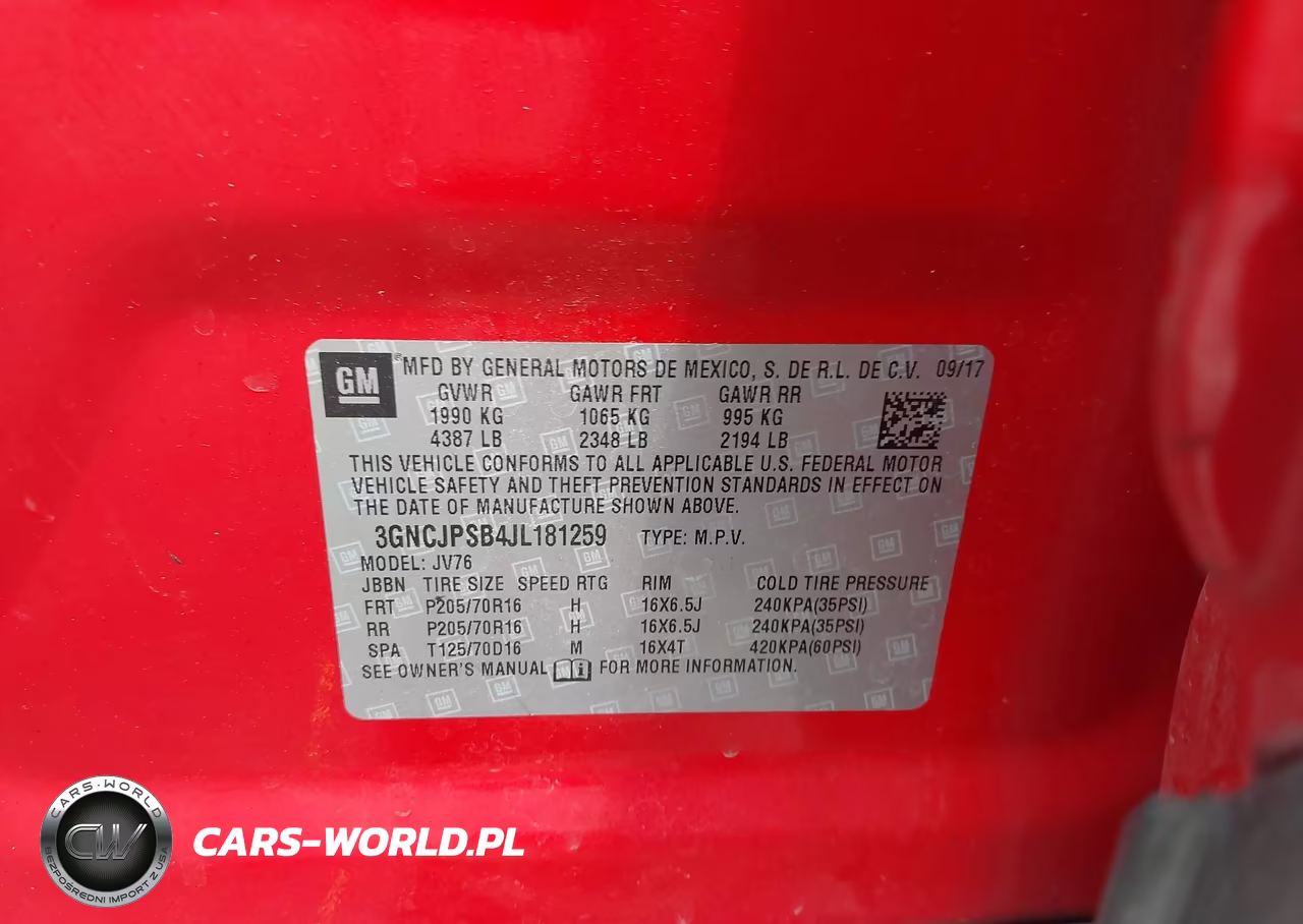 2018 Chevrolet Trax Lt VIN:3GNCJPSB4JL181259 - 9