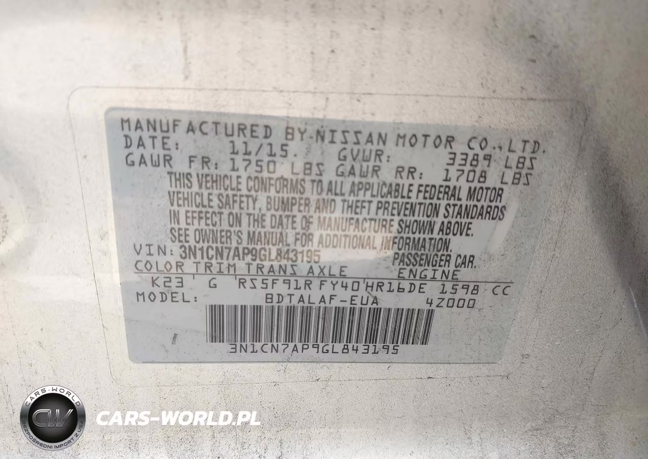 2016 Nissan Versa 1.6 S VIN:3N1CN7AP9GL843195 - 9