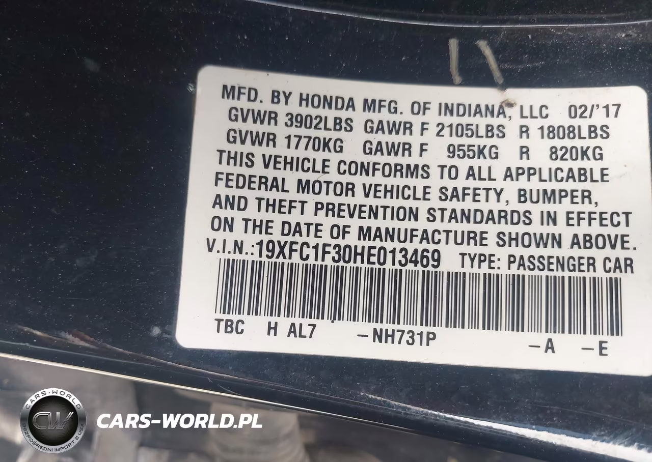 2017 Honda Civic Ex-T VIN:19XFC1F30HE013469 - 9