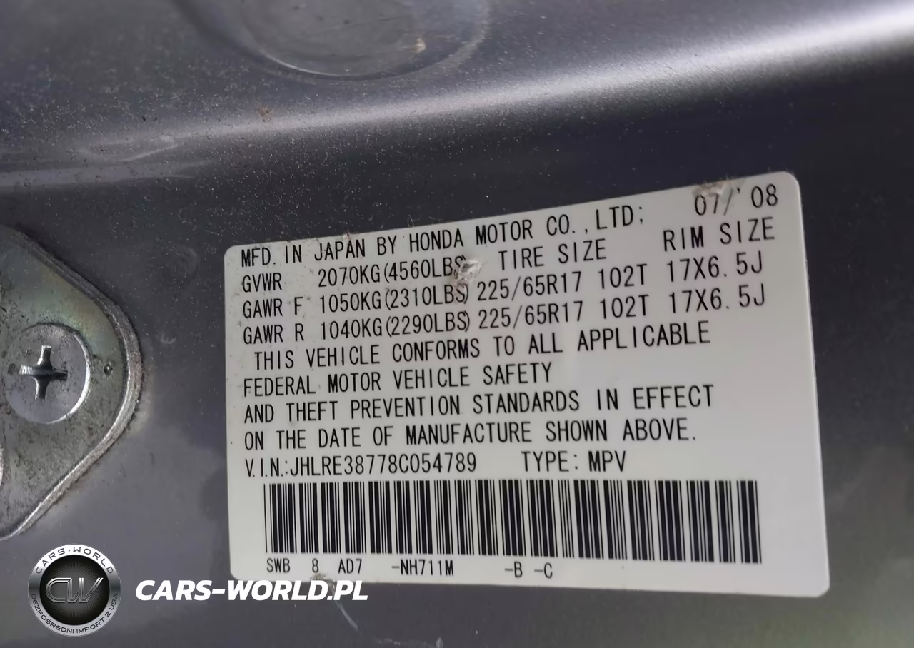 2008 Honda Cr-V Ex-L VIN:JHLRE38778C054789 - 9