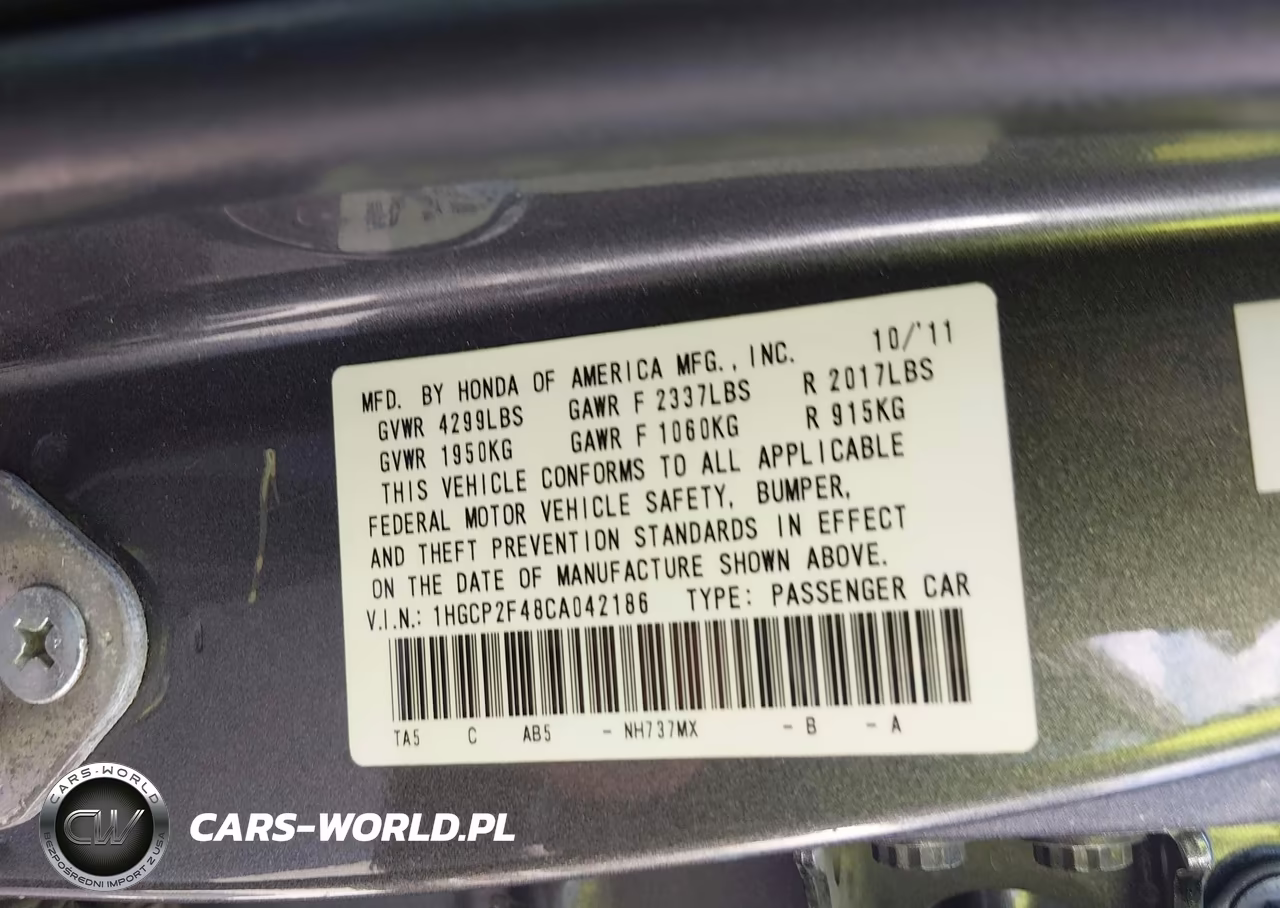 2012 Honda Accord 2.4 Lx-P VIN:1HGCP2F48CA042186 - 9