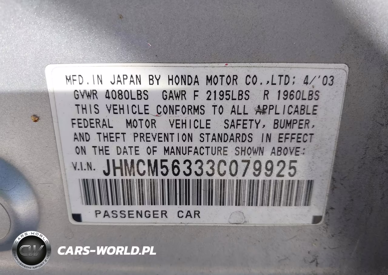 2003 Honda Accord 2.4 Lx VIN:JHMCM56333C079925 - 9