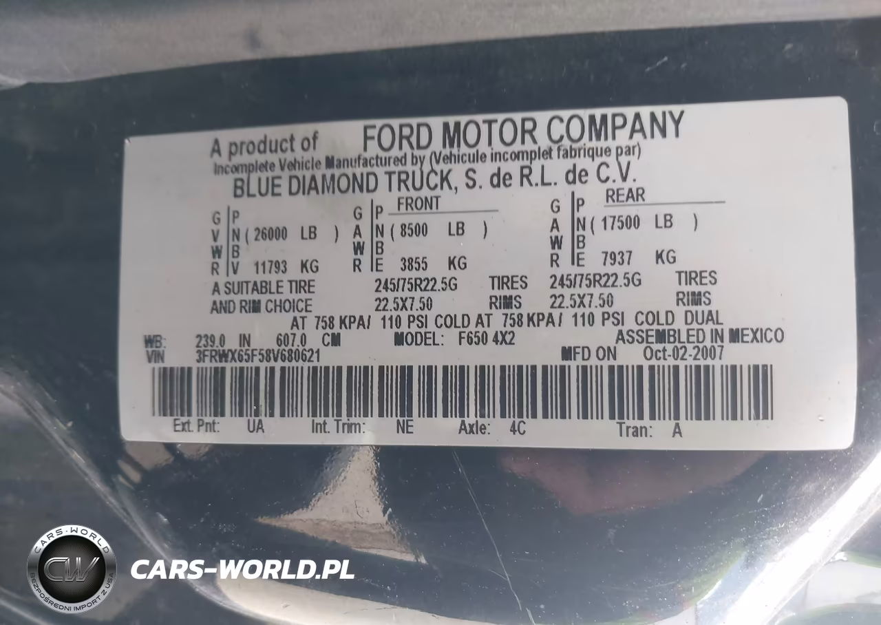 2008 Ford F650 Super Duty Rollback Truck VIN:3FRWX65F58V680621 - 8